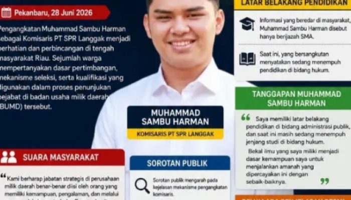 Muhammad Sambu Duduki Kursi Komisaris PT SPR Langgak, Publik Soroti Kualifikasi dan Mekanisme Penunjukan